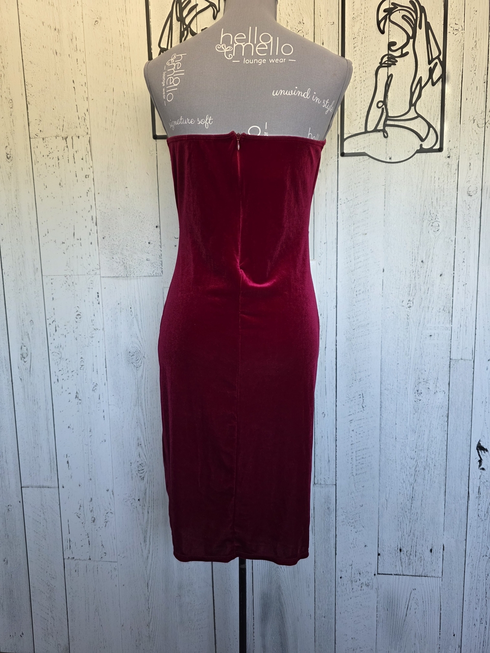 Fashion Nova Burgundy Velvet Ruched Bodycon Dress Strapless Size L Holiday Date - Picture 6 of 14